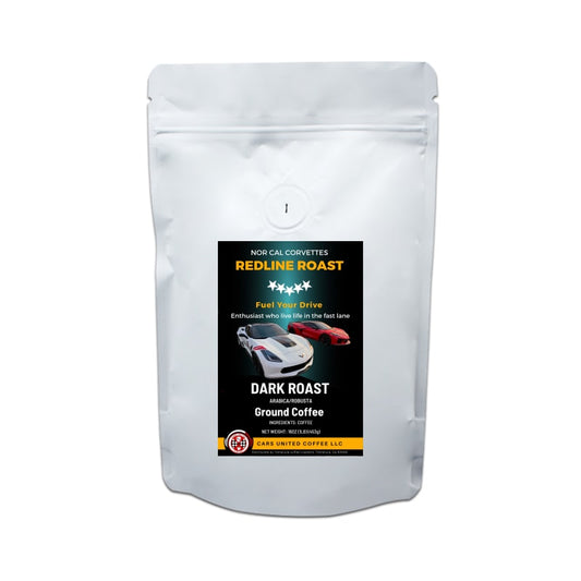NorCal Vettes - Redline Roast - Our Darkest Roast. Slow roasted blend of Arabica/Robusta